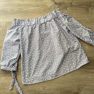 Off the shoulder blue and white checkered top